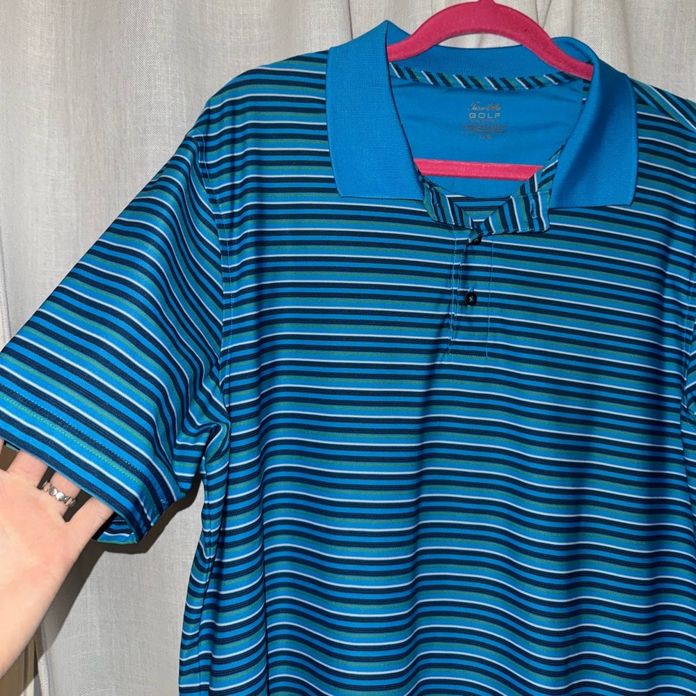 Tasso Elba Golf - Men's Blue Striped Polo Shirt - sz large